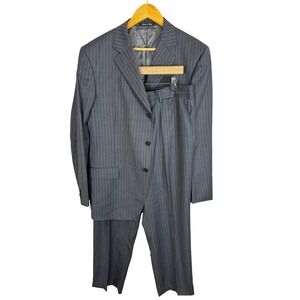 Luciano Barbera Club Mens Grey Pinstripe Wool Suit Made in Italy Size 42 34x30